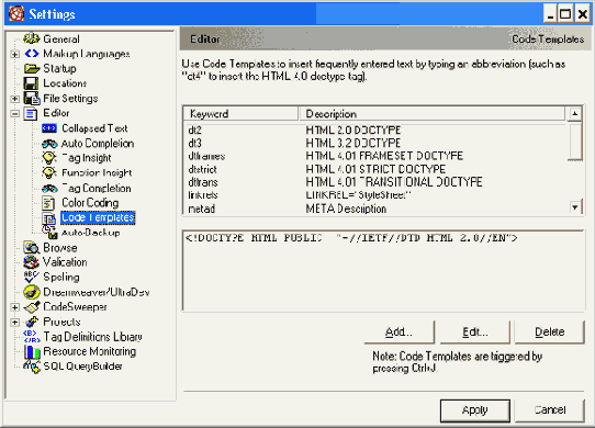  Code Template   Settings