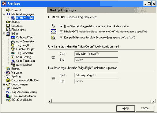  HTML/XHTML   Settings